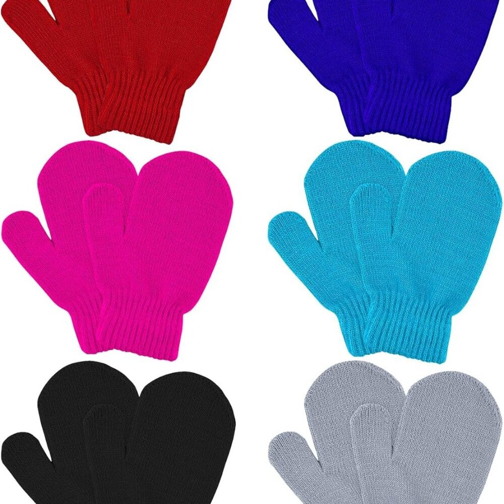 6 Pairs Toddler Magic Stretch Mittens Winter Warm Kids Knit Gloves for Little Gi